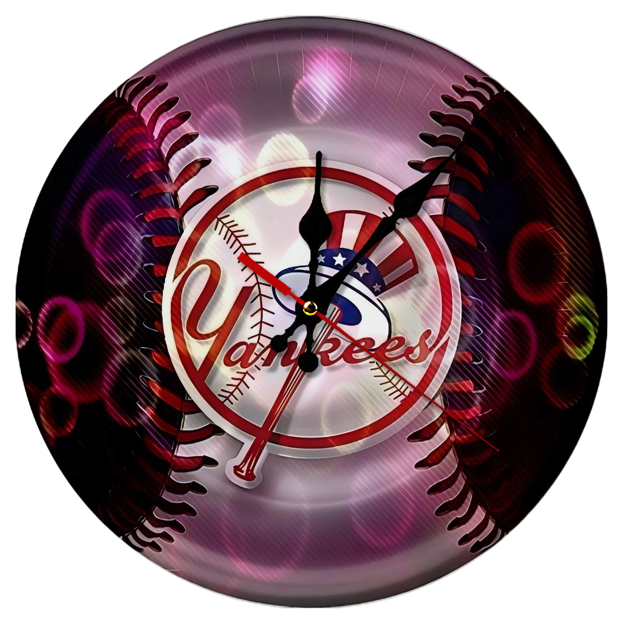 New York Yankees Colorful Logo Silent Round Wall Clock – Modern & Stylish DIY Design, Durable Wood Construction, Easy To Install – Perfect For Office, Bedroom, Living Room, And More